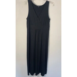 Eileen Fisher Black Jersey Knit V-Neck Midi/Maxi Sleeveless Dress PM